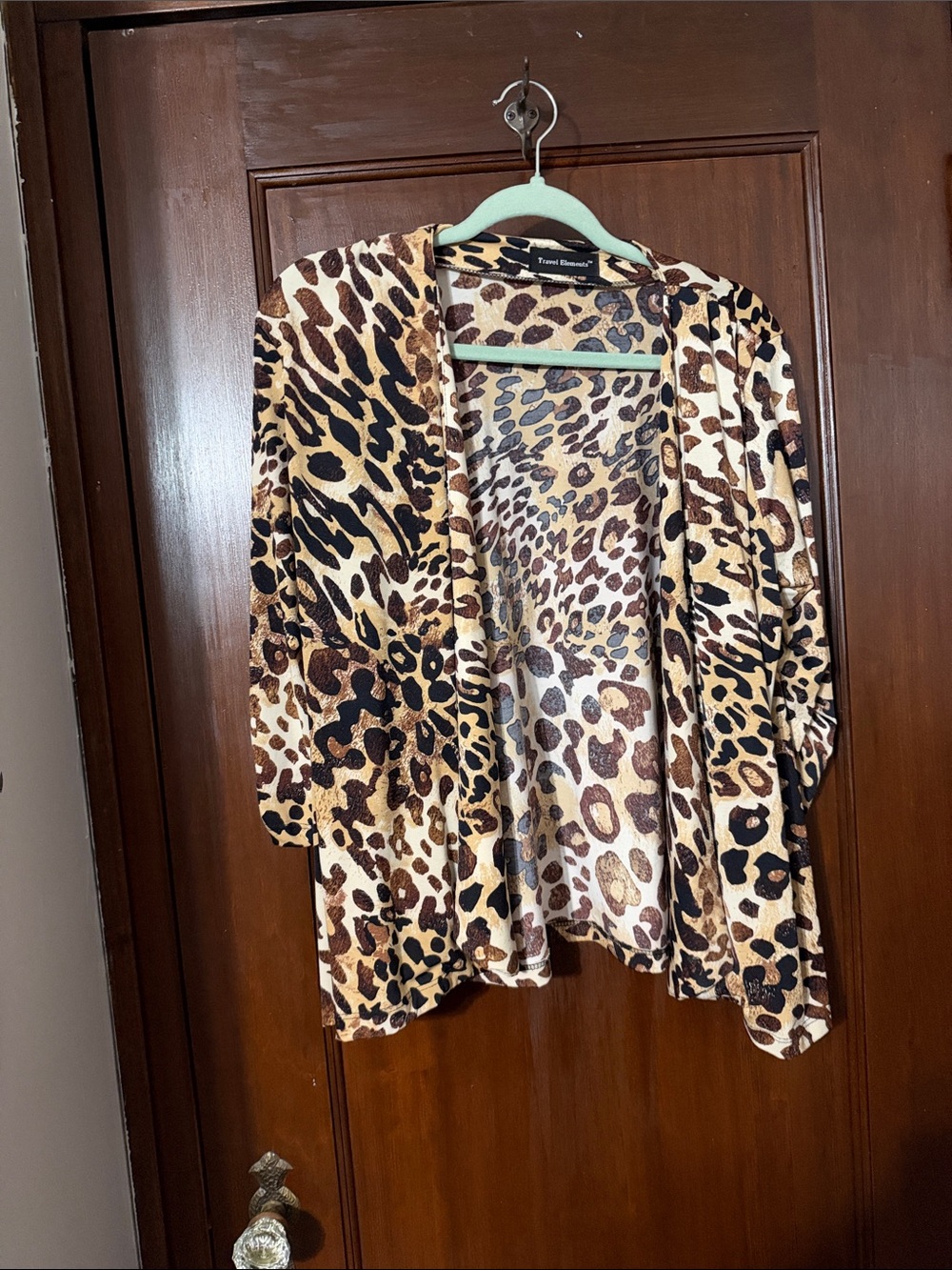 Animal Print Open-Front Blazer Jacket - Brown/Tan
